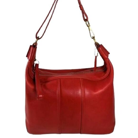 COACH Vintage Amanda Large Hobo 6951 Cardinal Red Leather Brass Shoulder Bag Y2K - Picture 1 of 16